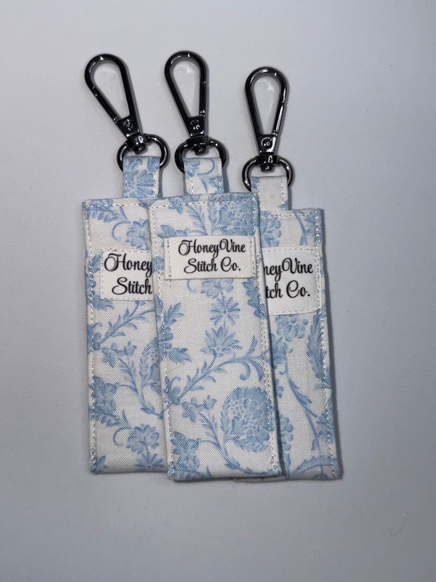 Blue Bloom Lip Balm Holder Keychain